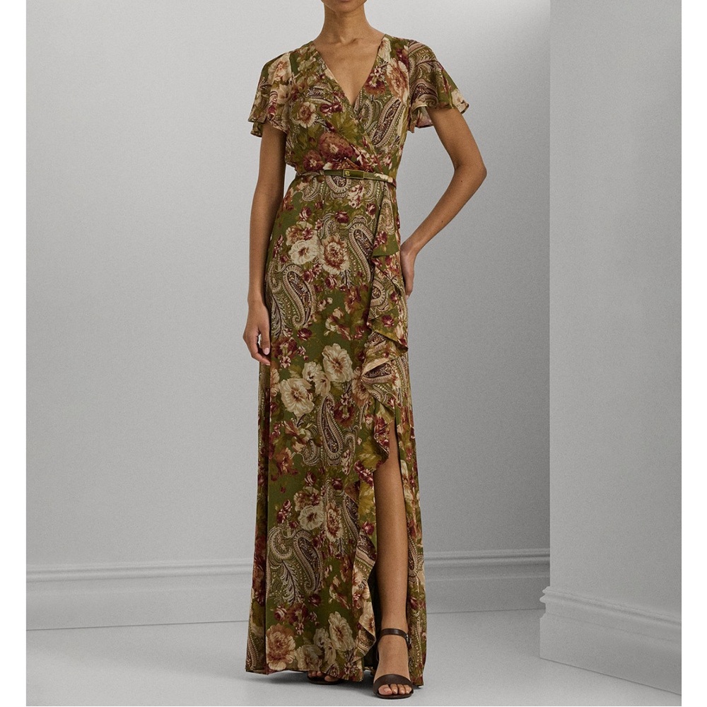 Lauren Ralph Lauren Paisley Floral Maxi Dress - Olive and Burgundy